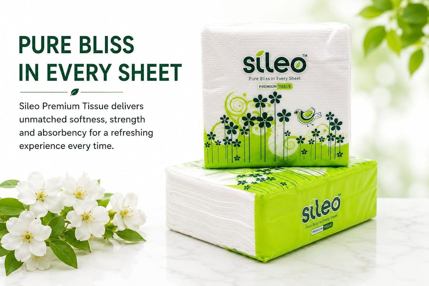 Sileo 2Ply So Soft Paper Napkins | Tough, Super Absorbent Multipurpose Tissue | Food Contact Safe, Ideal for Snacks, Parties & Daily Use - Pack of 6 (50 Pulls Per Pack, Total 300 Sheets)