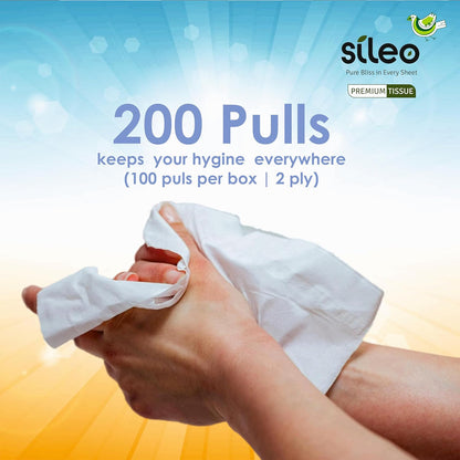 Sileo™ Tissue Car Box 2 Ply Face/Facial Tissues Carton Box | Soft, Absorbent, Safe & Hygienic Tissue Paper | Multipurpose Napkins | Convenient, Eco Friendly - Pack of 4 (100 Pulls Per Box, 400 Sheets)