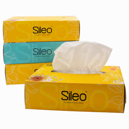 Sileo™ Tissue Car Box 2 Ply Face/Facial Tissues Carton Box | Soft, Absorbent, Safe & Hygienic Tissue Paper | Multipurpose Napkins | Convenient, Eco Friendly - Pack of 4 (100 Pulls Per Box, 400 Sheets)